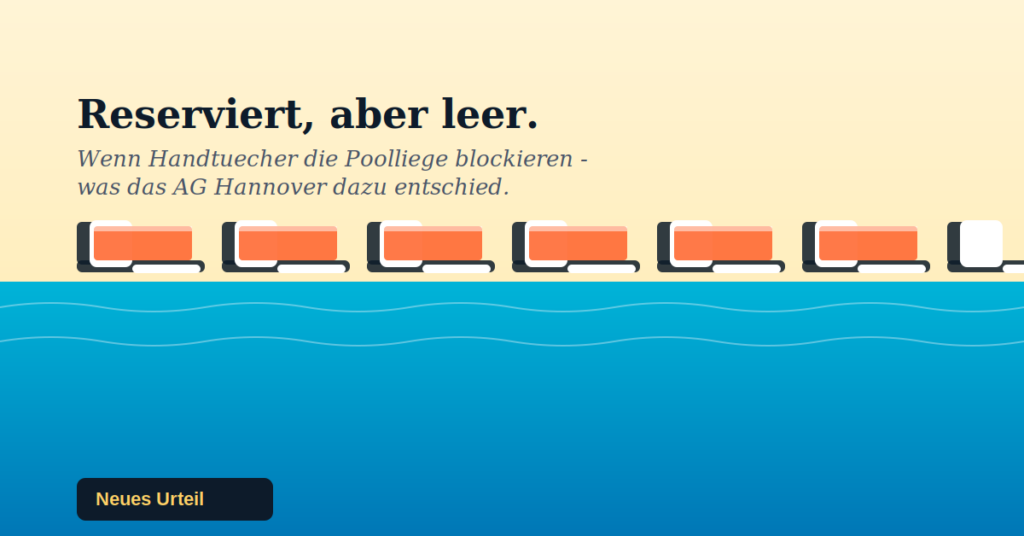 Poolliegen Reisemangel – Illustration reservierter, aber leerer Liegen mit Handtüchern am Pool
