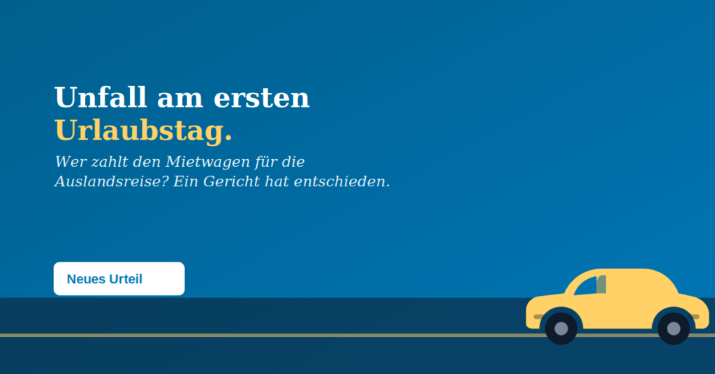 Illustration eines gelben Autos auf einer Straße bei Nacht, Titelbild zum Artikel Unfallersatzwagen Auslandsurlaub