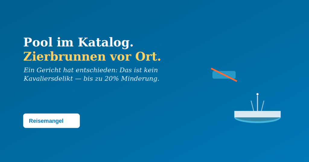 Pool Reisemangel – Illustration eines durchgestrichenen Pools als Sinnbild für Zierbrunnen statt Schwimmbecken
